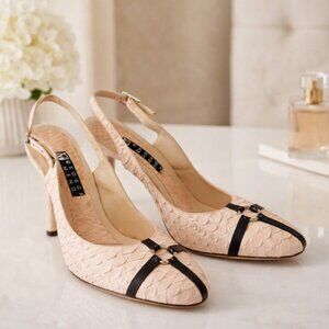 George Mang Pink Python Slingback Heels Italy w/Box Womens 36.5 US 6